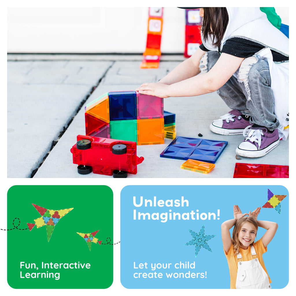 PicassoTiles Magnetic Tiles 60pcs Kids Toys Classroom Sensory Toy for Toddlers STEM Learning Building Blocks, Montessori Pretend Play Magnet Tile Construction Stacking Block Boys Girls Ages 3+ PT60