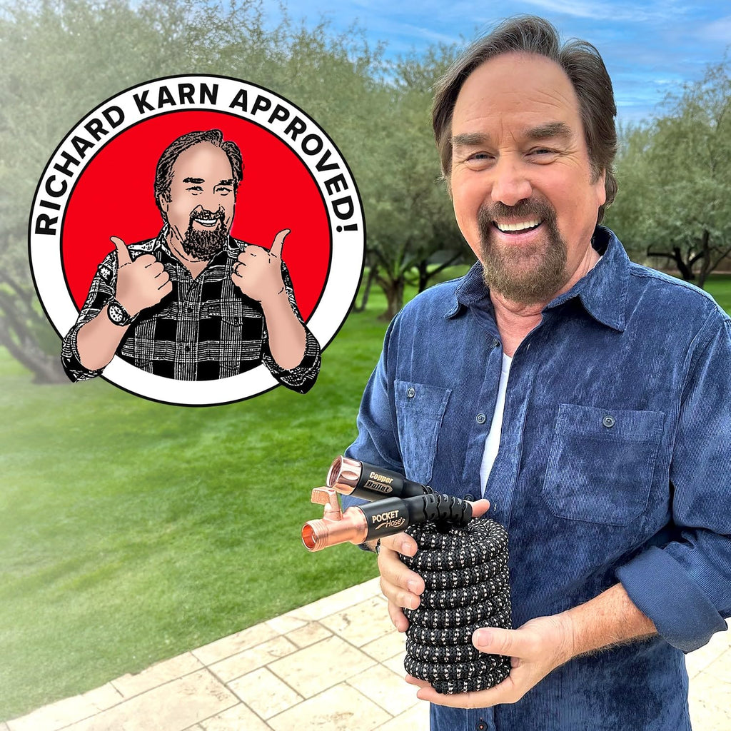 Pocket Hose Copper Bullet Expandable Garden Hose 25 FT w/10 Pattern Thumb Spray Nozzle AS-SEEN-ON-TV 650psi 3/4 in Patented Lead-Free Ultra-Lightweight Solid Copper Anodized Aluminum Fittings No-Kink