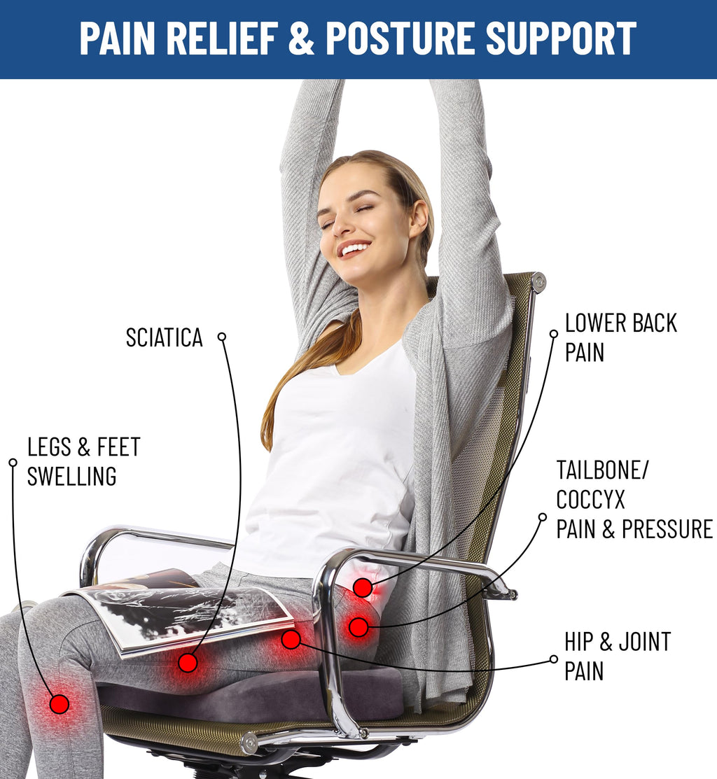 Everlasting Comfort Memory Foam Seat Cushions for Office Chairs - Sciatica & Tailbone Pain Relief Cushion - Car Seat & Office Chair Cushion - Ergonomic Office Desk Accessories for Comfort