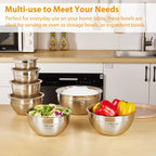 YIHONG 7 Piece Metal Mixing Bowls with Lids for Kitchen, Stainless Steel Set Ideal for Baking, Prepping, Cooking and Serving Food, Nesting Design for Space Saving Storage (Khaki)