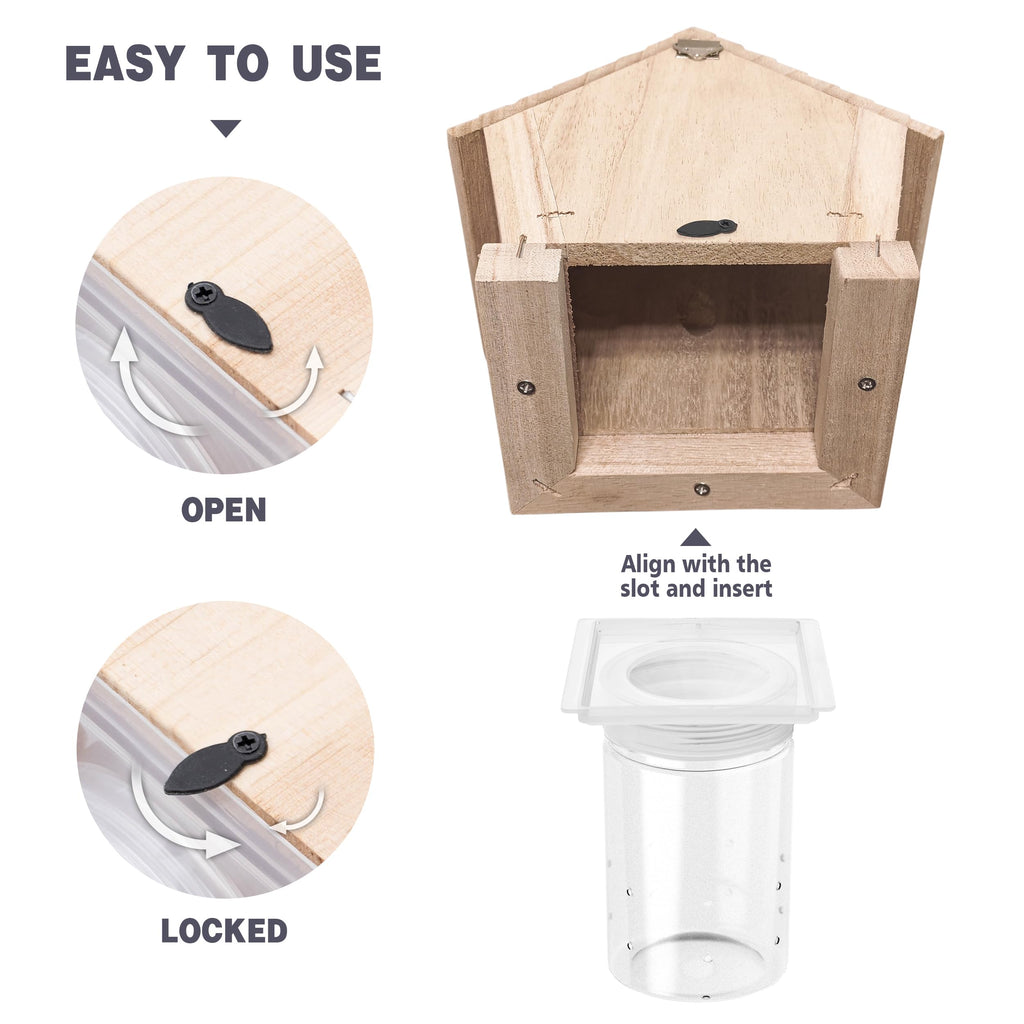 GRTRE 1 Pack Wood Carpenter Bee Trap for Outside - Best Bee Trap - Wood Boring Bee Trap- Nature Chalet Style Carpenter Bee Traps Outdoor Hanging - Insect Traps Removes Carpenter bee