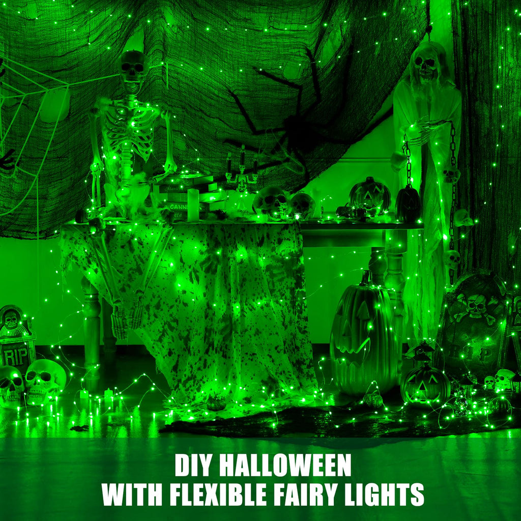 JMEXSUSS 2 Pack Green Fairy Lights Battery Operated, Total 200 LED 66ft Halloween String Lights with Remote, 8 Modes Green Christmas Lights for Bedroom St Patricks Day Halloween Decorations