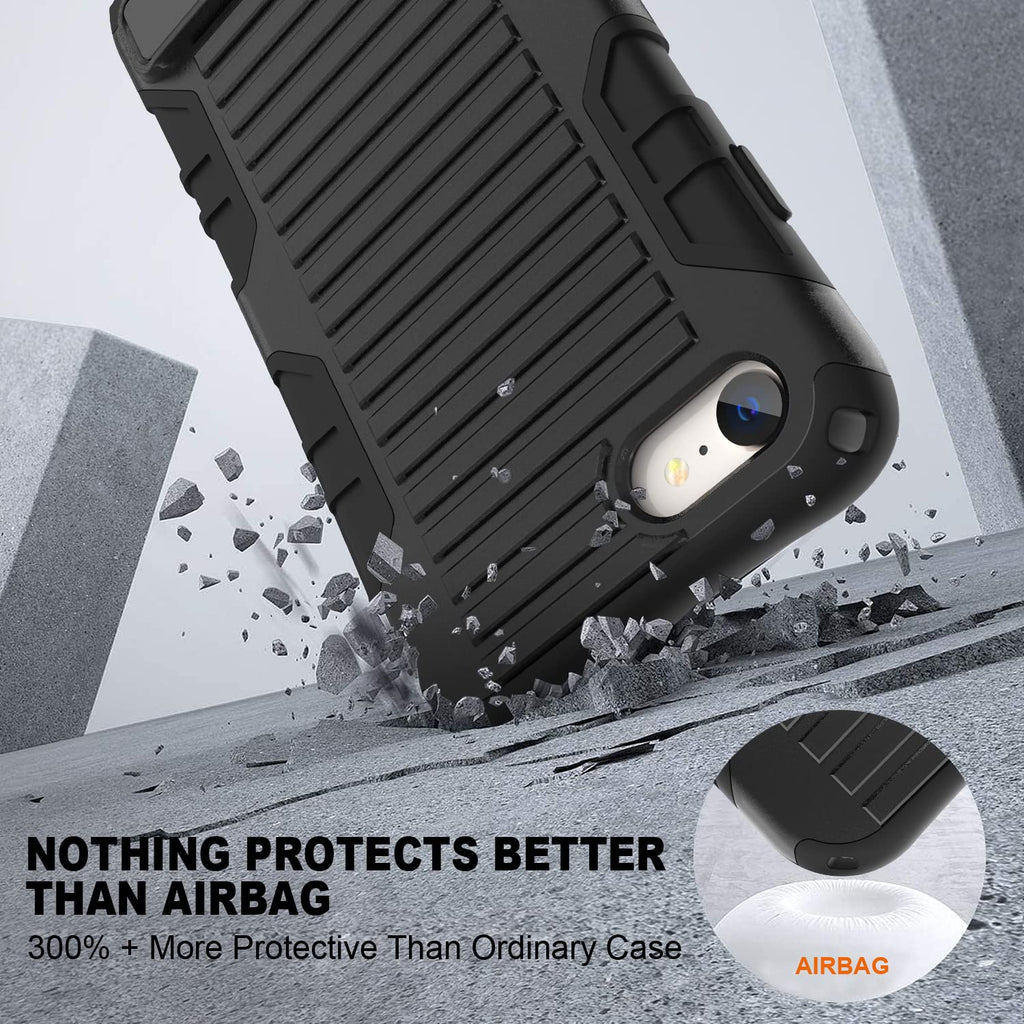 E-Tree Compatible with iPhone SE 2022 Case/iPhone SE 2020/iPhone 8/7, with Crossbody Strap and Stand, Protection Shockproof Hard Phone Case Black, Perfect for Go Outside and Kid Elderly