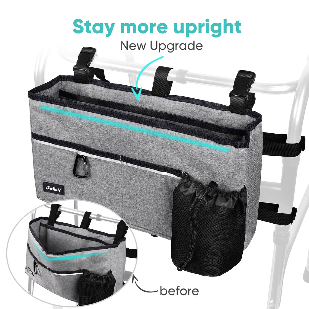 Joiish Walker Basket with Cup Holder, Folding Walker Accessories Bag for Senior, Stay Upright, Large Storage & Easy to Use