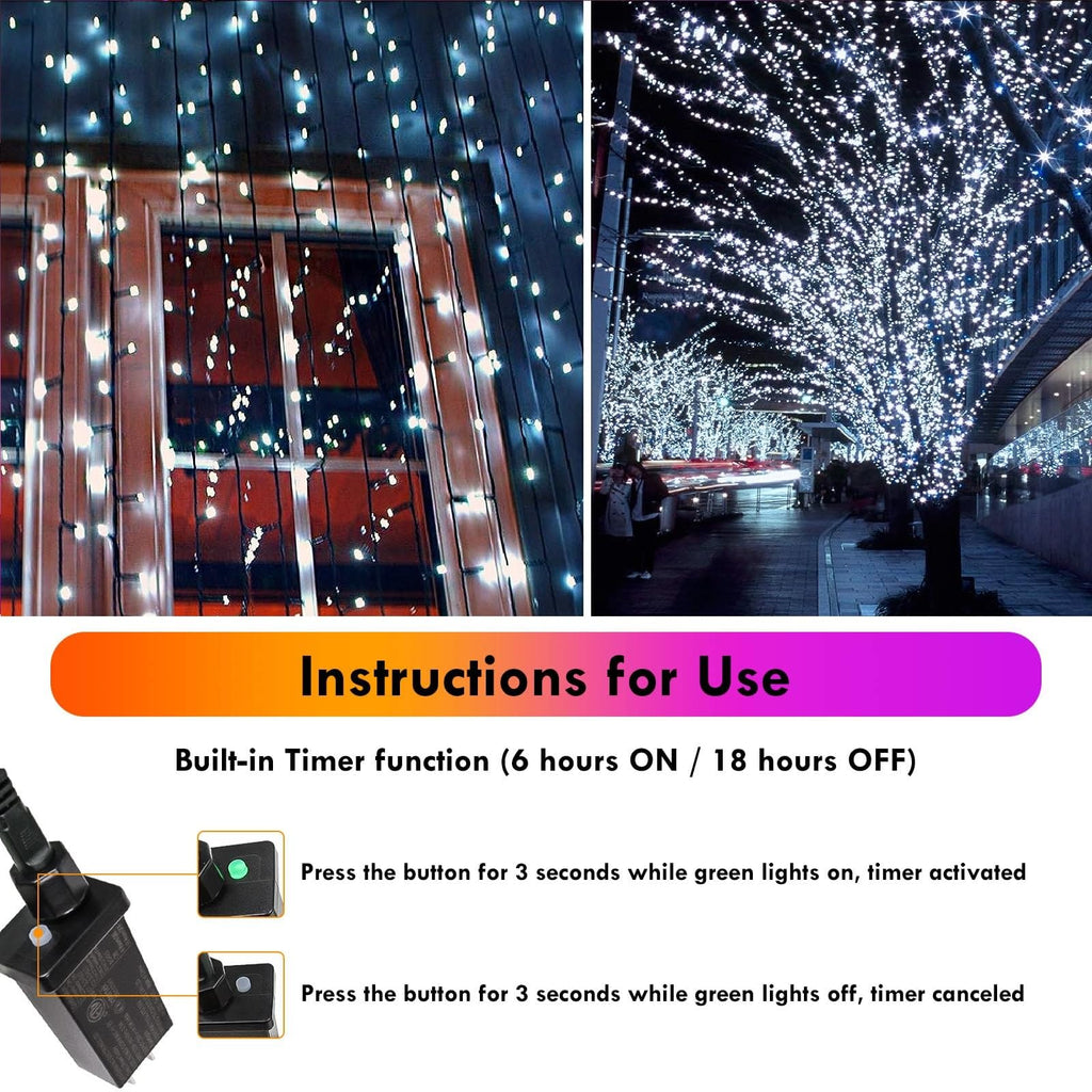2-Pack 66FT 200 LED Extendable White Christmas String Lights (Green Wire), Christmas Tree Lights with 8 Modes, Indoor Outdoor Plug in Fairy String Lights for Xmas Decor Party Garden (Cool White)