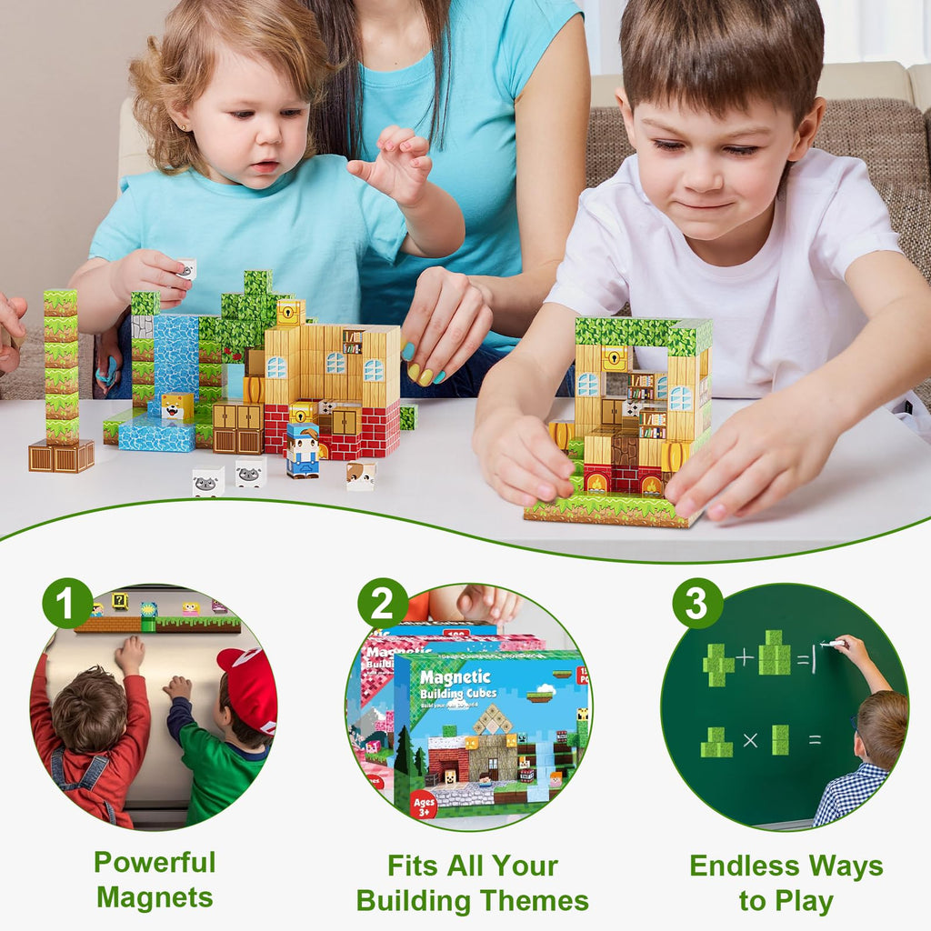 Fitrobust 200PCS Magnetic Building Blocks Set, Magnetic Tiles Kids Build Cubes STEM Game Toys, Build Forest World Set, Christmas Birthday Gifts for Boys & Girls Age 3 4 5 6 7 8 9 10