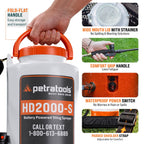 PetraTools Battery Powered Sprayer 2 Gallon - HD2000-S - Heavy Duty Electric Sprayer for Lawn and Garden Weed/Pest Control, Watering - with Battery, Charger & 2 Nozzles (2 Gallon)