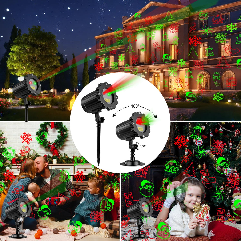 Christmas Laser Lights, Red Green Holiday Patterns Laser Light Projector with Rf Remote, Waterproof, Indoor Outdoor Decoration, Including Christmas Gift, Party, Gardens, Ceiling, Patio, Wall, Floor