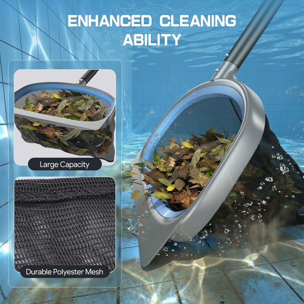 UIRWAY 4-in-1 Deluxe Swimming Pool Cleaning Kit - Includes Detachable Pool Brush, Heavy Duty Deep Leaf Skimmer Net, Fine Mesh Net, Extendable Aluminum Pole for Inground & Above Ground Pools Cleaning