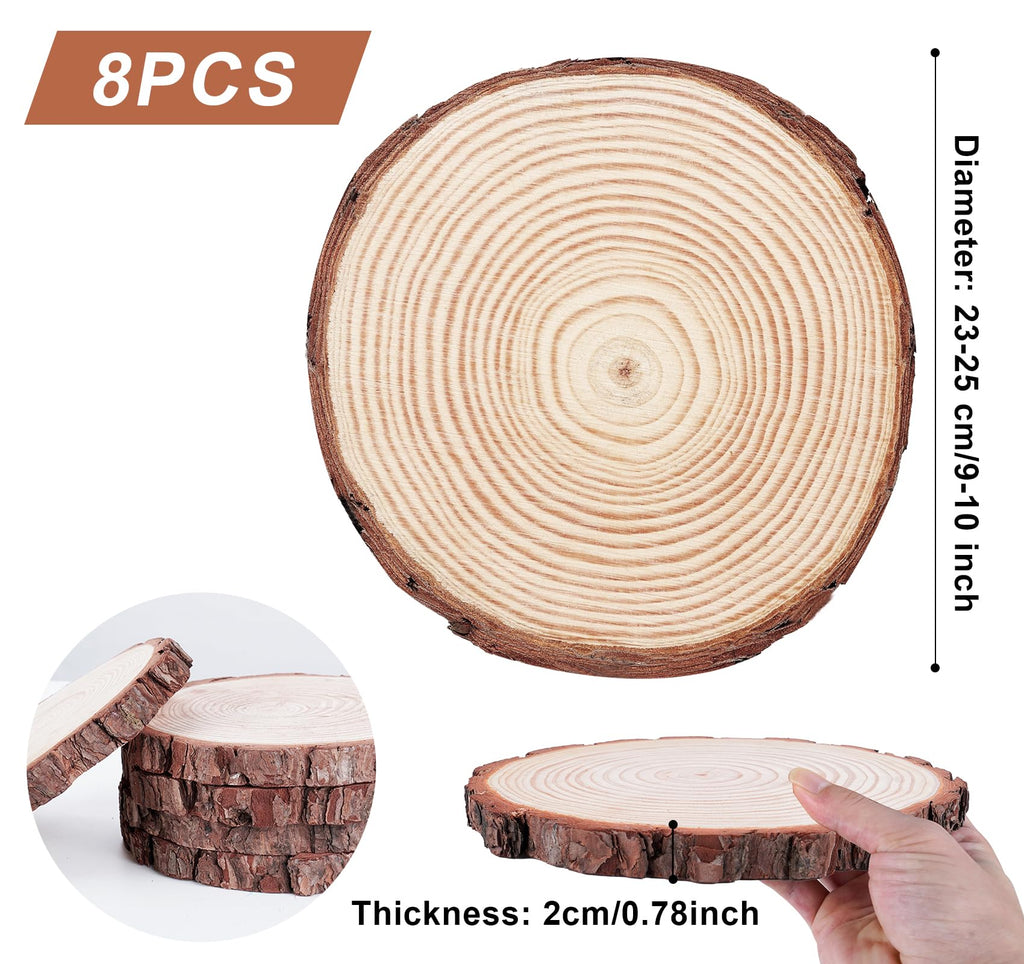 ilauke 8Pcs 9-10inch Natural Wood Slices for Centerpieces, Large Unfinished Wood Circles Round Wooden Centerpieces for Tables/Wedding/Christmas/Party/Home Decoration/DIY Crafts