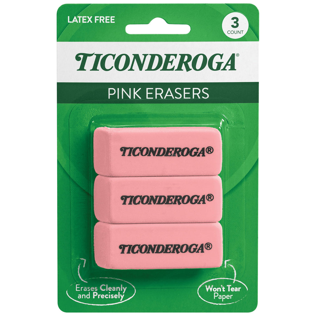 Wedge Erasers, Pink, 3 Count
