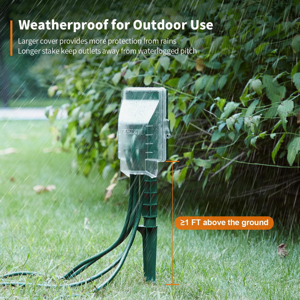 SURAIELEC Outdoor Power Stake Light Timer, Dusk to Dawn, 6 Electrical Outlet Power Strip Weatherproof, 6FT Extension Cord Multiple Outlet for Patio Lights, Sprinkler, Garden, Christmas Decorations