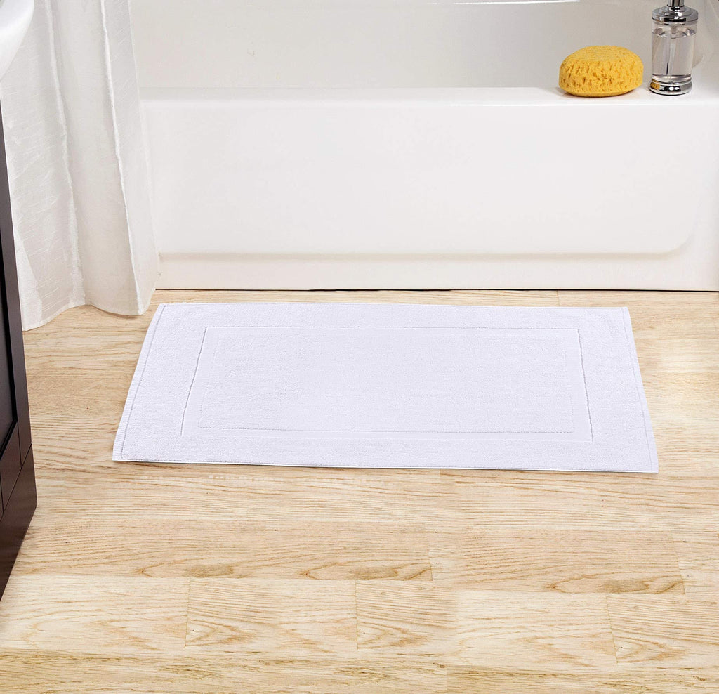 Utopia Towels Cotton Banded Rug Bath Mats, [Not a Bathroom Rug] 21x34 Inches, 100% Ring Spun Cotton - Highly Absorbent and Machine Washable Shower Bathroom Floor Towel, White, 2 Pack