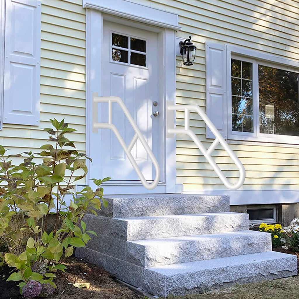 2 Pack Handrails for Outdoor Steps, Upgraded 27" Bent White Stair Handrails for Indoor or Outdoor, Wall Mounted Hand Stair Railings with Anti-Skid Crossbar, Safety for Elderly, Kids, Disabled