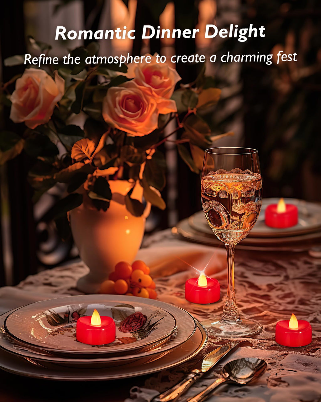 merrynights LED Candles, 24 Pack Tea Lights Candles Battery Operated, Flameless Tealight Candles, Realistic Tea Lights for Halloween Christmas Party Decor -D 1.5” x H 1.25”-Red Candles
