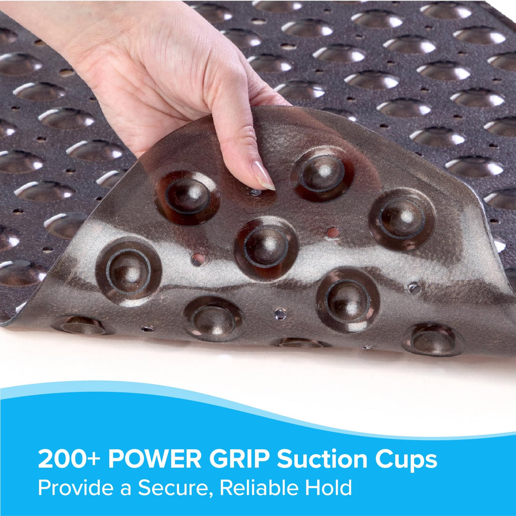 SlipX Solutions Power Grip Extra Long Bath Tub & Shower Mat 39x16, Wet Floor Non-Slip for Elderly & Kids Bathroom, 30% Longer Bathtub Mats, 200 Suction Cups, Drain Holes (1, Translucent Bronze)