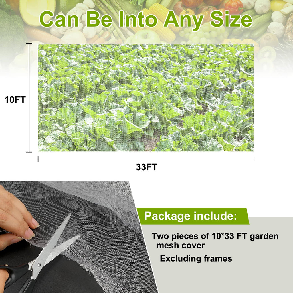 RIFNY Garden Netting, 2 Pack 10x33Ft Ultra Fine Mesh Netting Pest Barrier Protection Bird Mosquito Net Plants Cover for Vegetables Fruits Flowers Crops Greenhouse Row Cover Raised Bed Patio