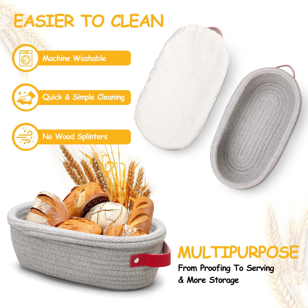 Dimpola Banneton Bread Proofing Basket - Cotton Oval Banneton Basket Set of 2 Sourdough Proofing Baskets Round Proofing Bowls Handmade Rattan Baskets and Liners