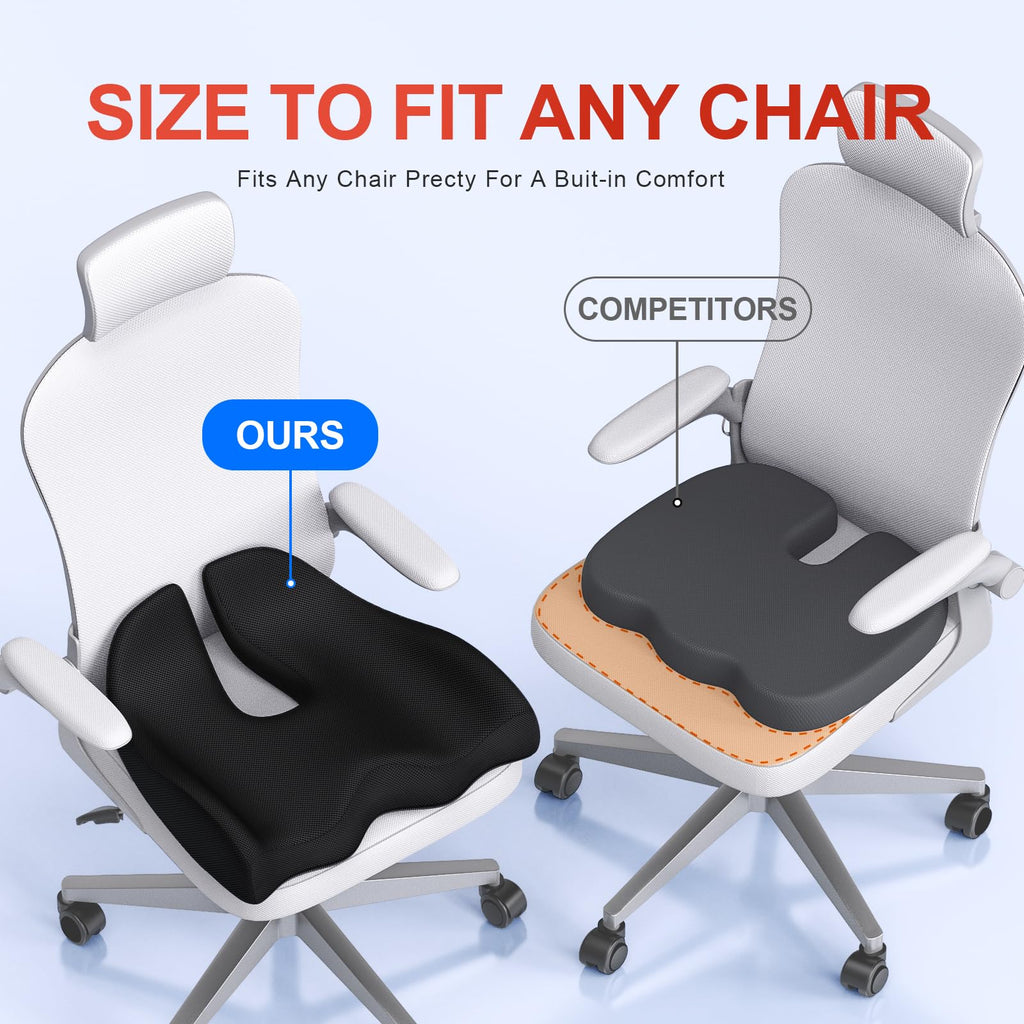Benazcap with Extra Cover Memory Seat Cushion for Office Chair, Ergonomic Cushions Butt Pillow for Sciatica & Tailbone Pain Relief for Long Sitting for Gaming Chair and Car Seat