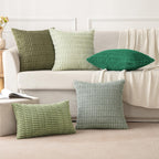 MIULEE Pack of 2 Green Corduroy Decorative Throw Pillow Covers 18x18 Inch Soft Boho Striped Pillow Covers Modern Farmhouse Christmas Home Decor for Sofa Living Room Couch Bed