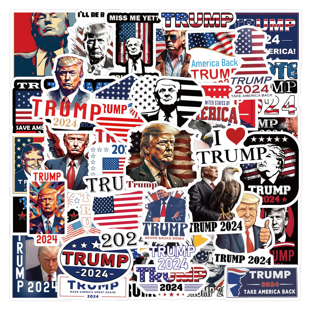 Donald Trump Stickers 60PCS Trump 2024 Stickers for Laptop Water Bottles Phone Case, Vinyl Waterproof Funny Stickers for Adults Teens USA Flag Stickers Trump Decal