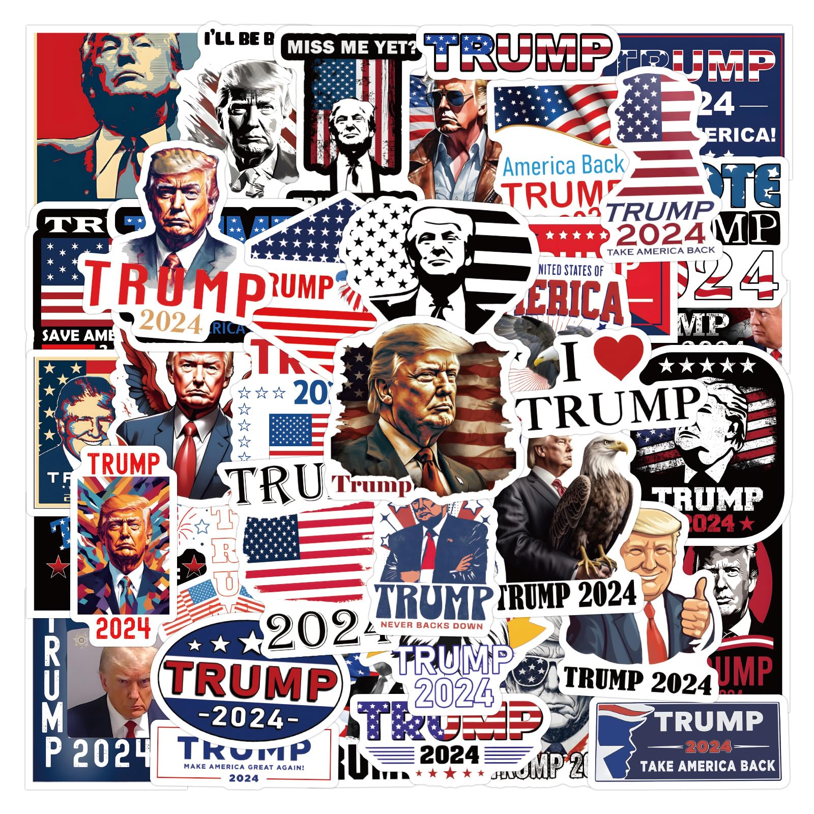 Donald Trump Stickers 60PCS Trump 2024 Stickers for Laptop Water Bottles Phone Case, Vinyl Waterproof Funny Stickers for Adults Teens USA Flag Stickers Trump Decal