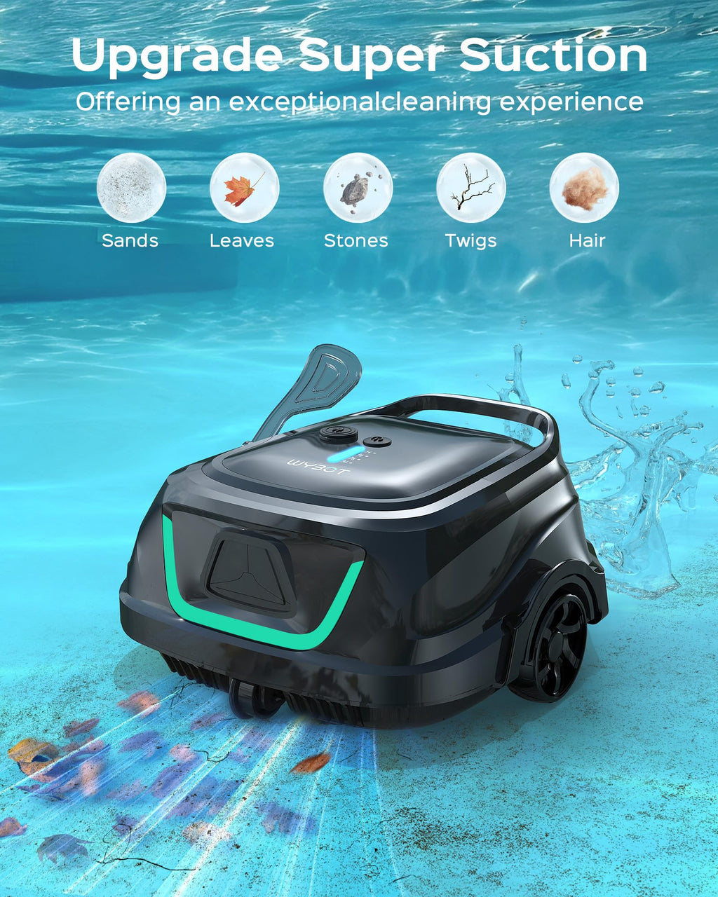 [2026 New] WYBOT A1 Robotic Pool Cleaner – Dual-Layer Filtration, 120-Min Runtime, Powerful Cordless Pool Vacuum for Above-Ground & Flat Pools, Efficient Debris Removal & Auto-Parking Design