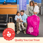 J.L. Childress Gate Check Bag for Single & Some Double Strollers - Travel Bag for Airplane, Fits Most Standard Baby Strollers, Airport Accessories Gate Check, Flying Essentials - Neon Pink