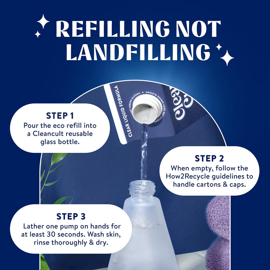 Cleancult Liquid Hand Soap Refills (32oz, 3 Pack) - Hand Soap that Nourishes & Moisturizes - Liquid Soap Free of Harsh Chemicals - Paper Based Eco Refill, Uses 90% Less Plastic - Sea Minerals