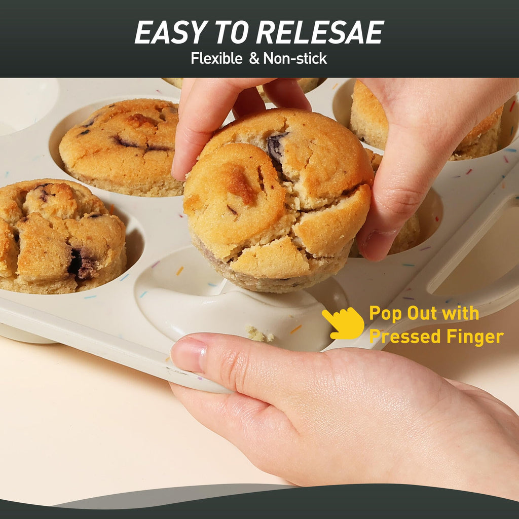 2 Packs 6 Cups Silicone Muffin Pan with Metal Reinforced Frame Jumbo Size Cupcake Pan Tray Egg Bites Silicone Circle Cookie Molds Muffin Tin Tart Pans Large Big Baking Sheet Set for Breakfast