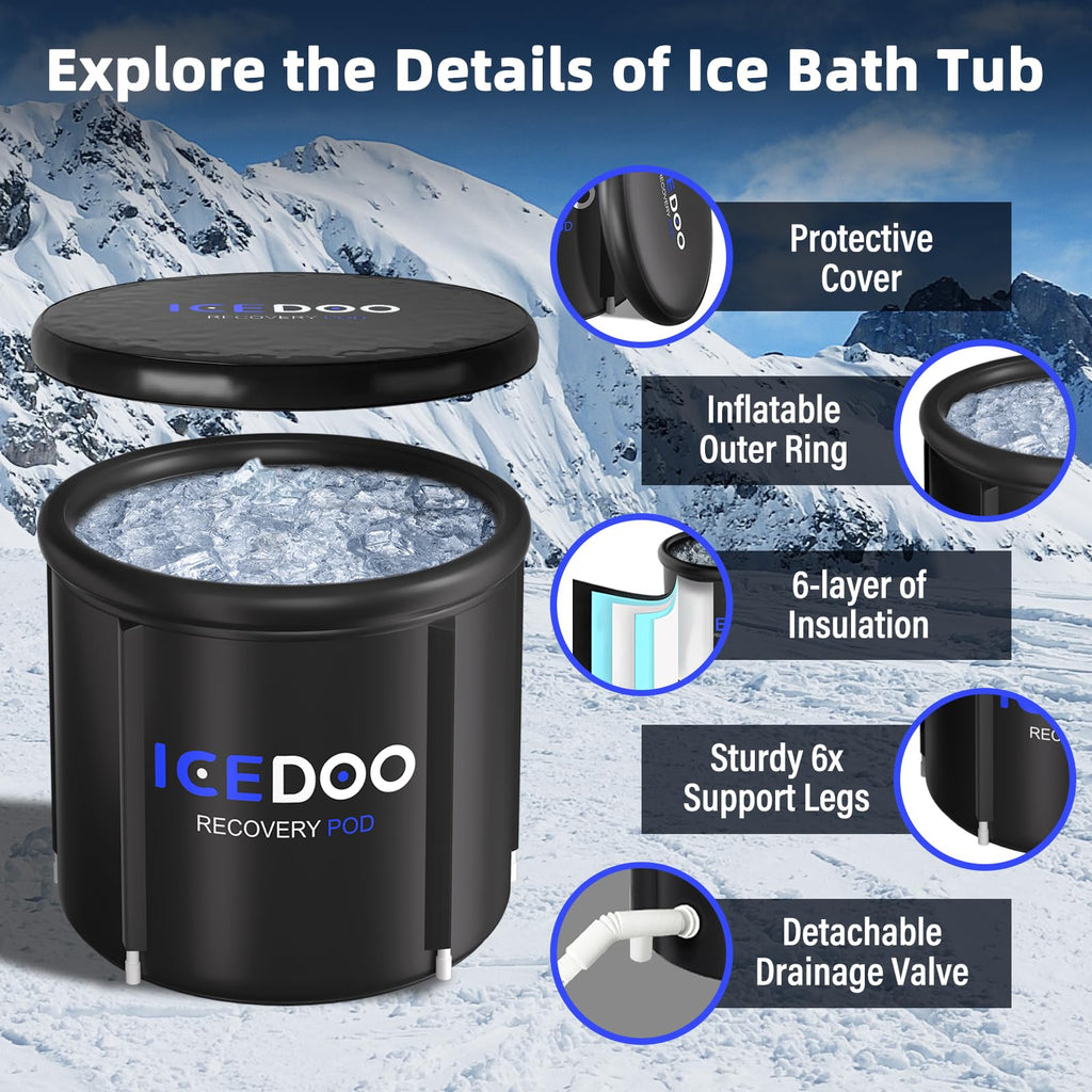 Upgrade XL Ice Bath Tub for Athletes, 119 Gallons Hot & Cold Plunge Tub with Cover for Recovery, Cold Water Therapy, Multiple Layered Portable Whirlpool Bathtubs for for Home, Gym & Outdoor