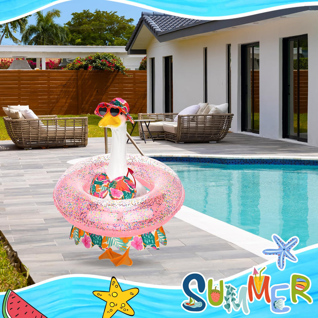 GANSHAYA Hawaiian Porch Goose Outfits Summer Bikini Goose Clothes Costume Fits 23" Goose Statue with Hat Sunglasses & Swimming Ring