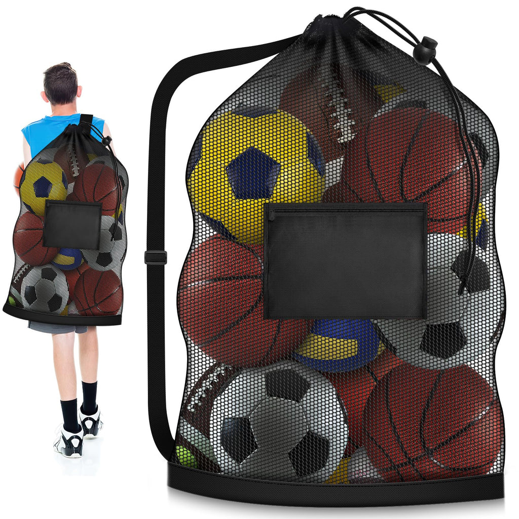 Extra Large Soccer Ball Bag, 40" x 30" Drawstring Mesh Ball Bag with Pocket, Heavy Duty Sport Net Sack for Coaches, Storage Bag for Basketball, Volleyball, Gym Equipment, Swimming Gear (1)