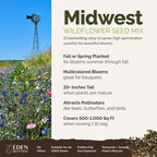 Eden Brothers Midwest Wildflower Mixed Seeds for Planting, 1 lb, 480,000+ Seeds with Cornflower, Candytuft, Mexican Hat | Attracts Pollinators, Plant in Spring or Fall, Zones 3, 4, 5, 6, 7, 8, 9, 10