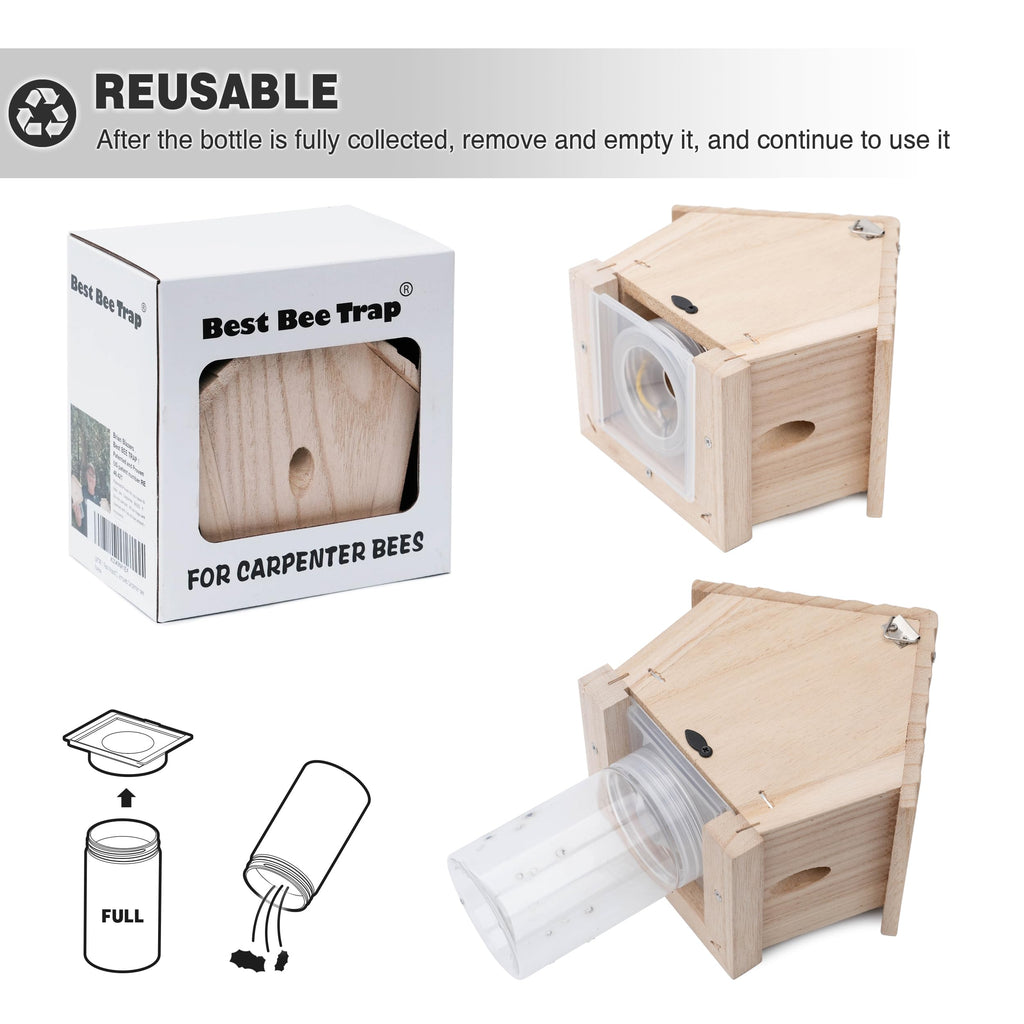 GRTRE 1 Pack Wood Carpenter Bee Trap for Outside - Best Bee Trap - Wood Boring Bee Trap- Nature Chalet Style Carpenter Bee Traps Outdoor Hanging - Insect Traps Removes Carpenter bee