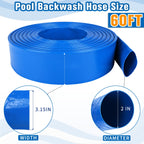 2 IN x 60FT Pool Backwash Hose Heavy Duty Drain Discharge Double PVC Layflat Hose with 2 Clamps, Weatherproof Burst Resistant for Water Transfer, Sump Pump, Pool Filter, Pool Drain (18.3M, Blue)