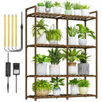 Bamworld Plant Stand with Grow Lights for Indoor Plants Wood Plant Shelf 4 Tier Large Flower Stand for Mutiple Plant Holder Rack for Patio Living Room Balcony