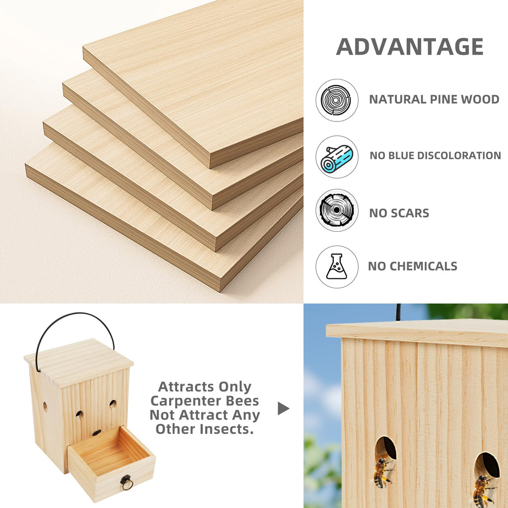 Carpenter Bee Traps for Outside 4PACK– Durable, Weather-Resistant, Eco-Friendly Wooden Wasp Trap for Outdoor Use