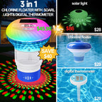 FineBud2025 Upgrade Pool Chlorine Floater with Thermometer,Digital Screen Floating Chlorine Dispenser for Pool,Solar pool Chlorines floater with Light,Button Control chlorine floaters with Thermometer