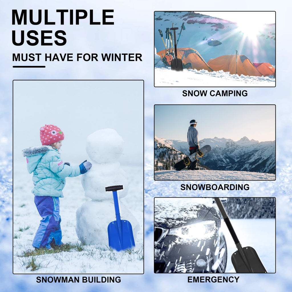CARTMAN 32.5 Inch Folding Emergency Snow Shovel 3 Piece Aluminum Lightweight Portable Sport Utility Shovel for Car Trunk Camping Garden Beach, Blue