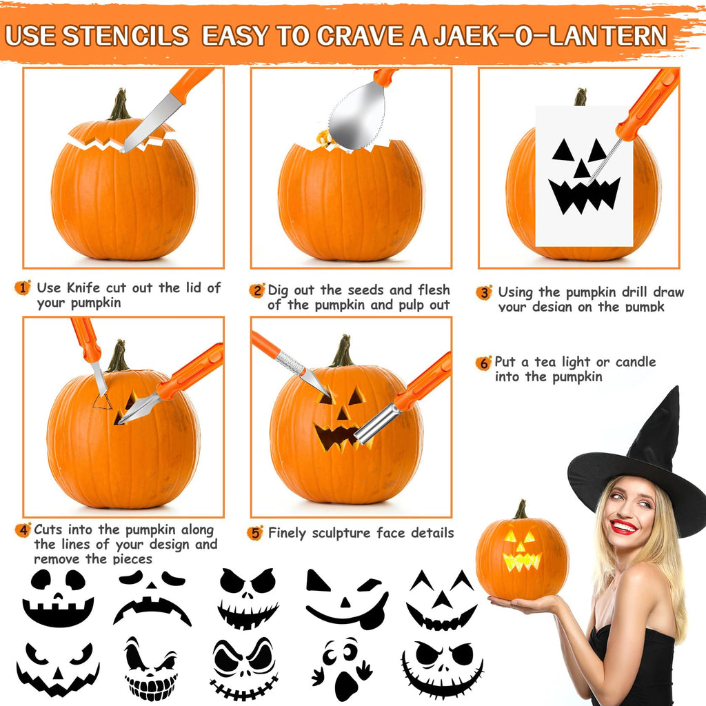 Pumpkin Carving Kit,Halloween Decorations Stainless Steel Pumpkin Carving Tools,Pumpkin Carving Kit for Kids Adults,Carver Tool with Box and Halloween Stickers,Family DIY Carving Pumpkins Gift (7PCS)