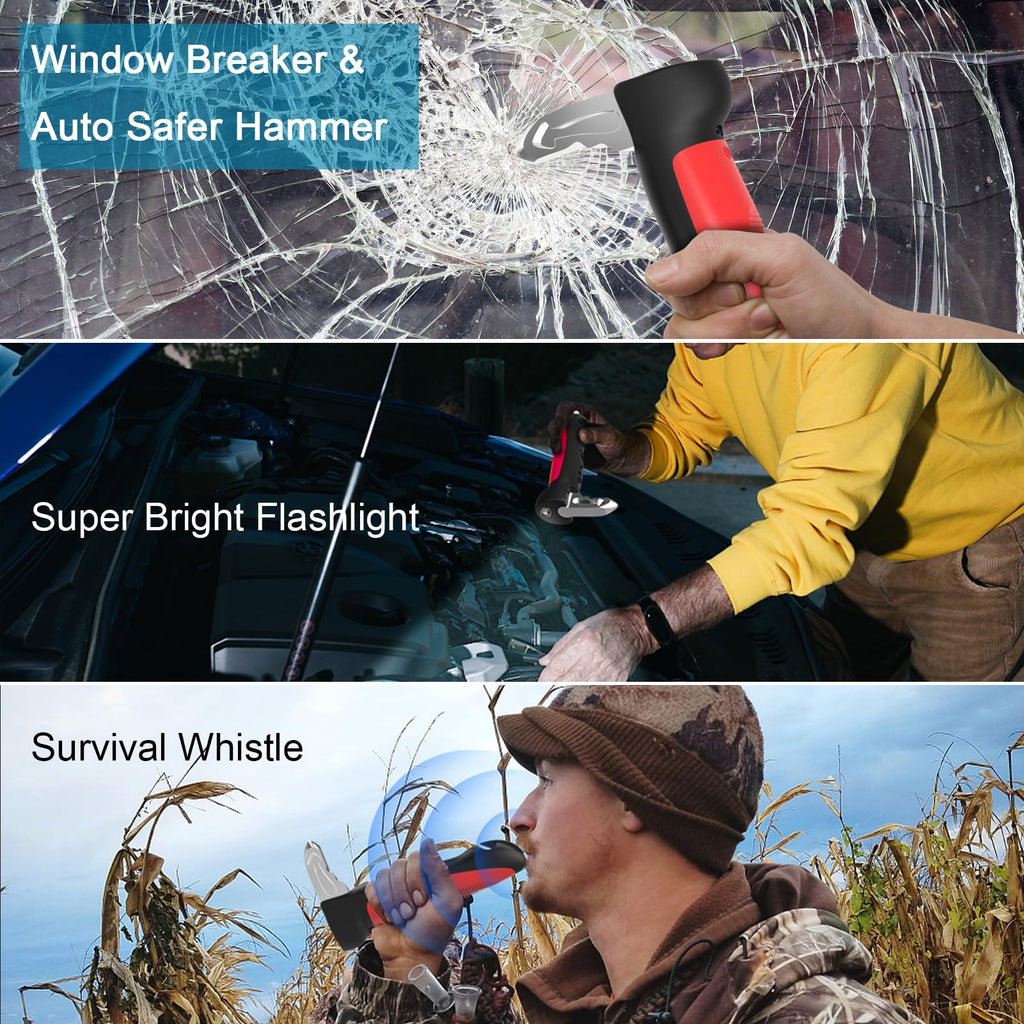 Gantok Versatility Auto Cane Vehicle Support Handle for Elderly and Handicapped Portable Automotive Door Assist Handles with LED Light, Seatbelt Cutter, and Window Breaker