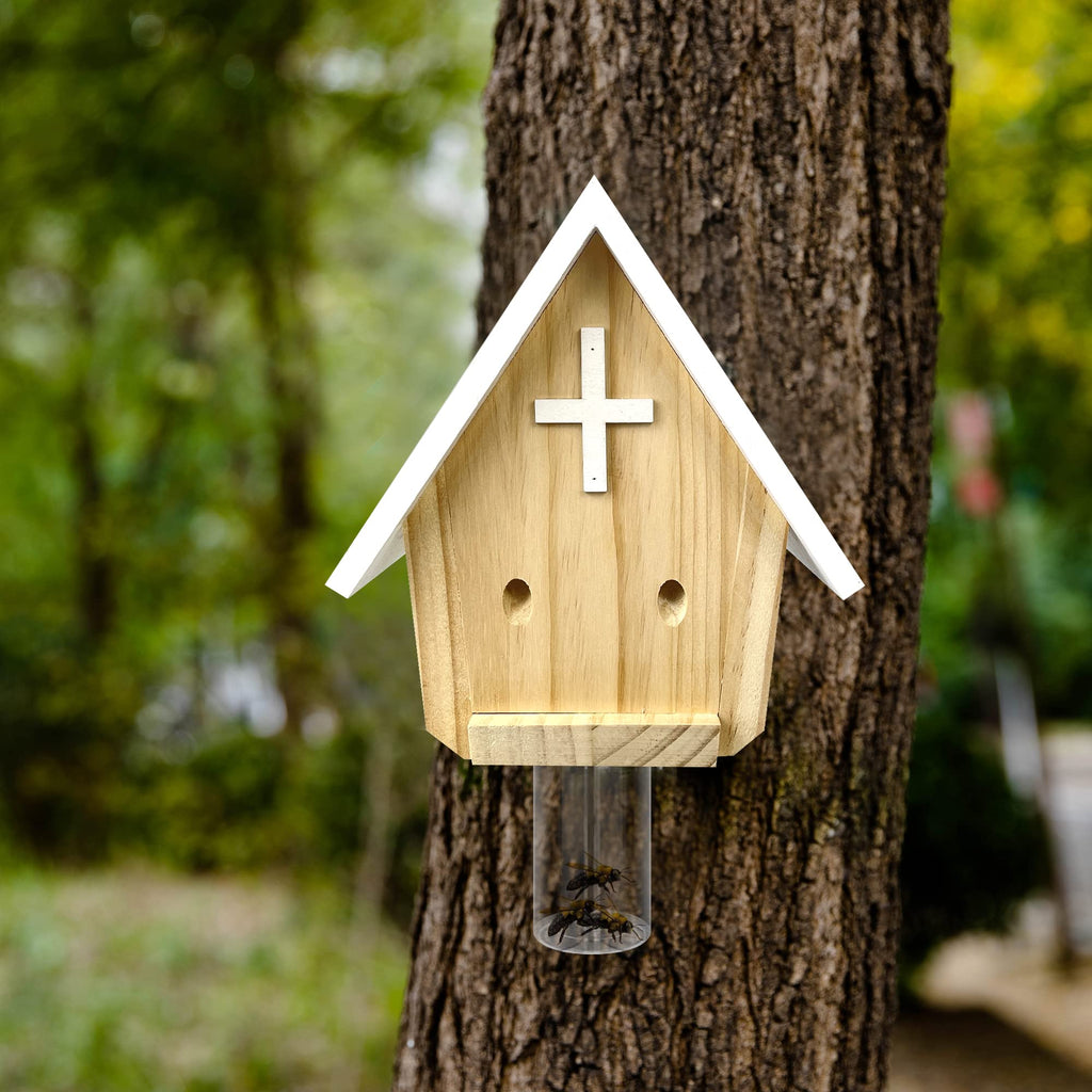 GAW Nature Wood Church Style Carpenter Bee Traps for Outdoors, 1 Pack Best Wooden Bee Trap for Outside