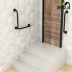 L-Shaped Shower Grab Bar 16x16 Inch, Zepolu Stainless Steel Matte Black Safety Grab Rail, Bathroom Mobility Aid Handrail, Wall Mounted Balance Support Bar Assist Handle for Senior Elderly Handicap