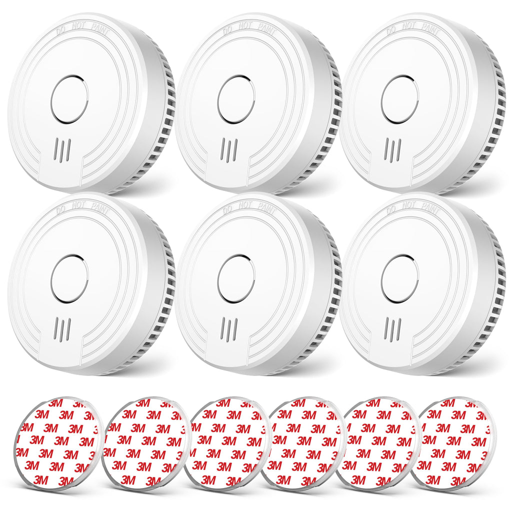 Ecoey Smoke Alarm Fire Detector, Battery Included Photoelectric Smoke Detector with Test Button and Low Battery Signal, Small Fire Alarm for Home, Bedroom FJ136GB, 6 Packs