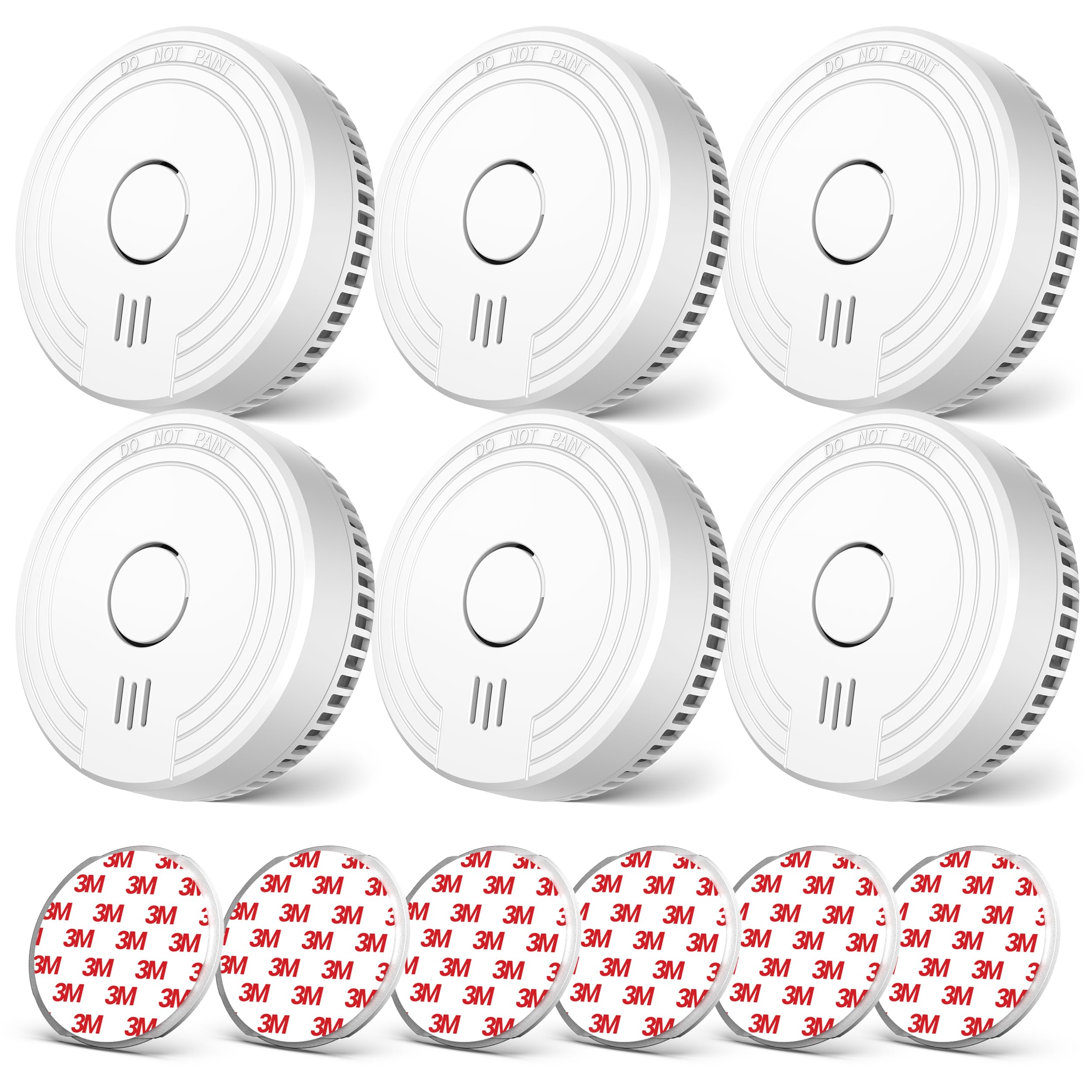 Ecoey Smoke Alarm Fire Detector, Battery Included Photoelectric Smoke Detector with Test Button and Low Battery Signal, Small Fire Alarm for Home, Bedroom FJ136GB, 6 Packs