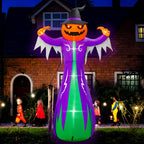 14FT Halloween Inflatables Decorations, Giant Halloween Inflatables Pumpkin Ghost with Witch Hat, Pre-lit Blow Up Halloween Inflatables Decor for Haunted House Halloween Outdoor Party Yard Lawn