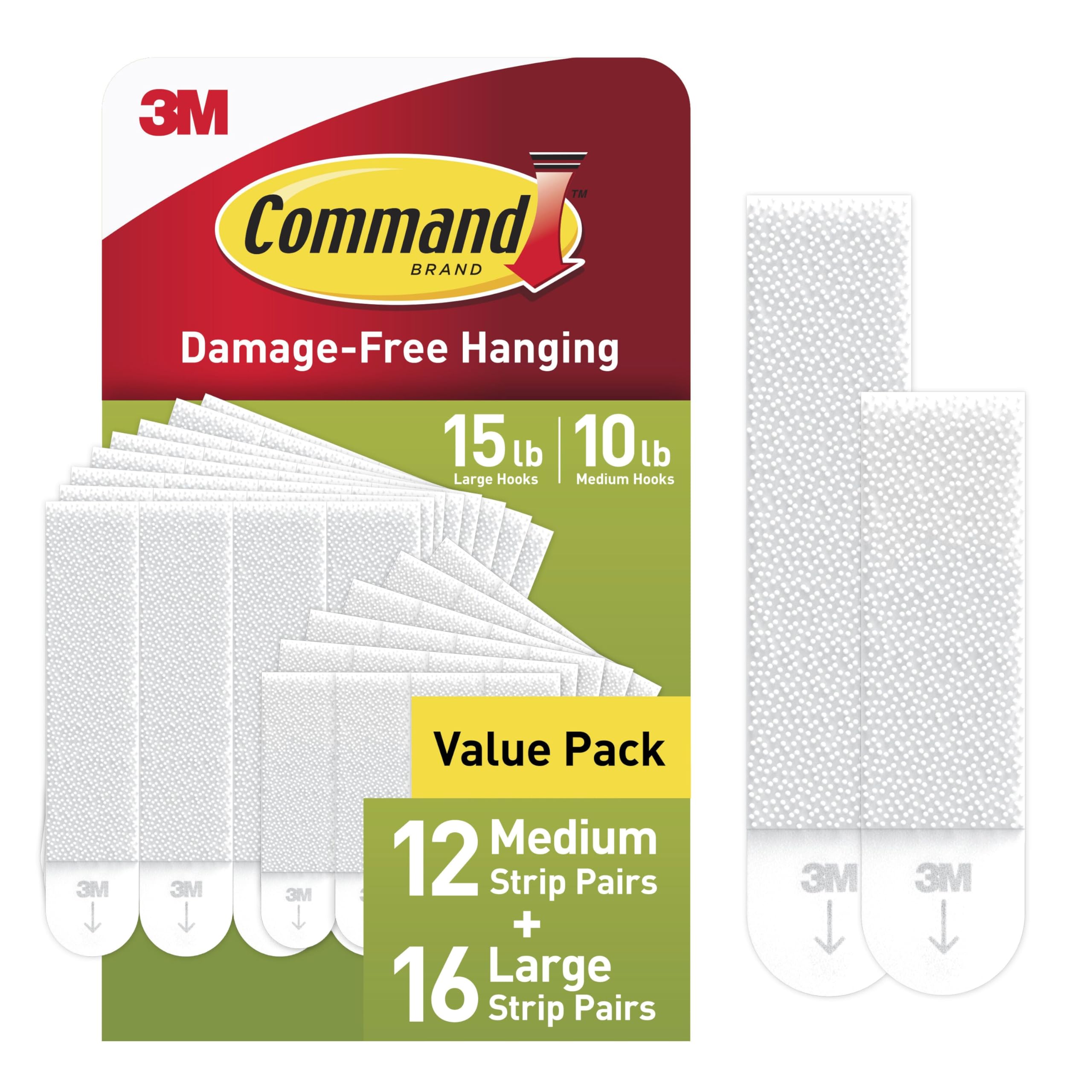 Command 15 lb & 10 lb Large and Medium 28 Pairs Picture Hanging Strips (56 Strips), Damage-Free Hangers for Picture Frames, No Tools Required, Great for Home Room Wall Decor, White Adhesive