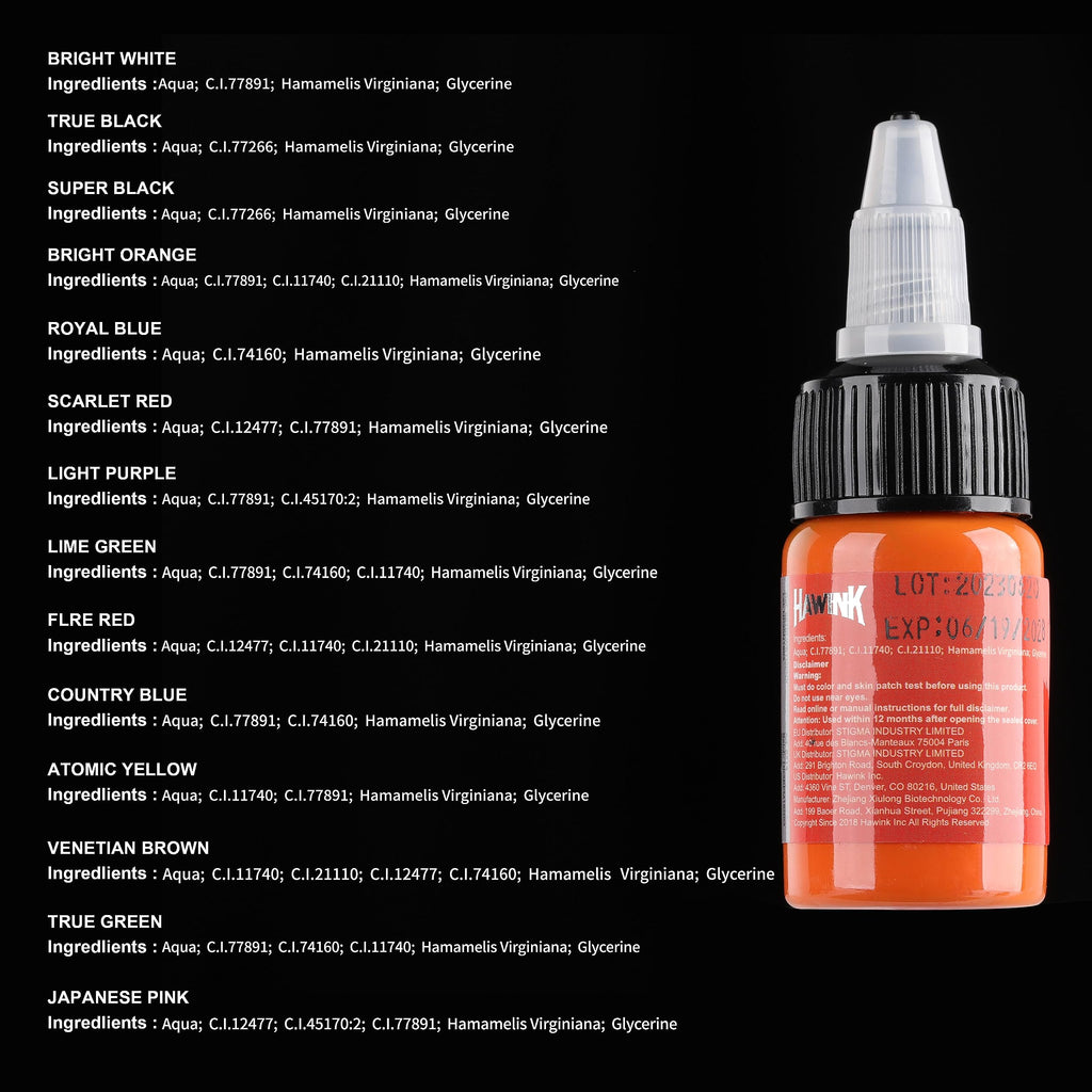HAWINK Tattoo Ink Set 1/2oz (15ml) Tattoo Supply 14 Colors Pigment Kit Ink