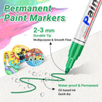 Oil Based Paint Pen, Permanent Paint Marker: Quick-Dry, Waterproof Paint Set of 12 for Rock Painting, Glass, Fabric, Ceramic, Wood, Metal, Mug, Plastic, Stone, Christmas Stencil Art Craft Supplies Kit